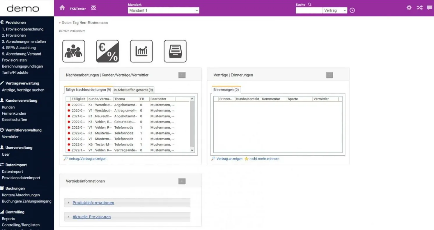Provisionsmanagement Software für Finanzleistdiester Software mit Provisionsübersicht Dashboard