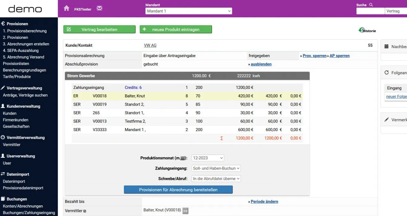 Software-Dashboard für Provisionsabrechnung und Kundenverwaltung Software Oberfläche mit Statistiken